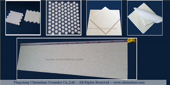 ceramic lining types including square tile lining, hex tile lining 