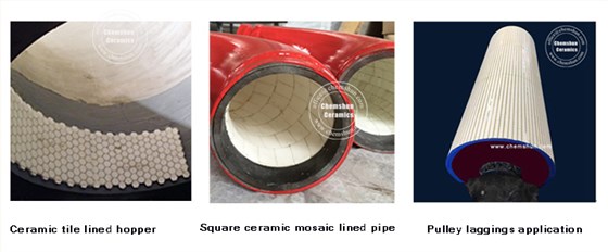 ceramic lining applied in hopper, pipe, pulley lagging